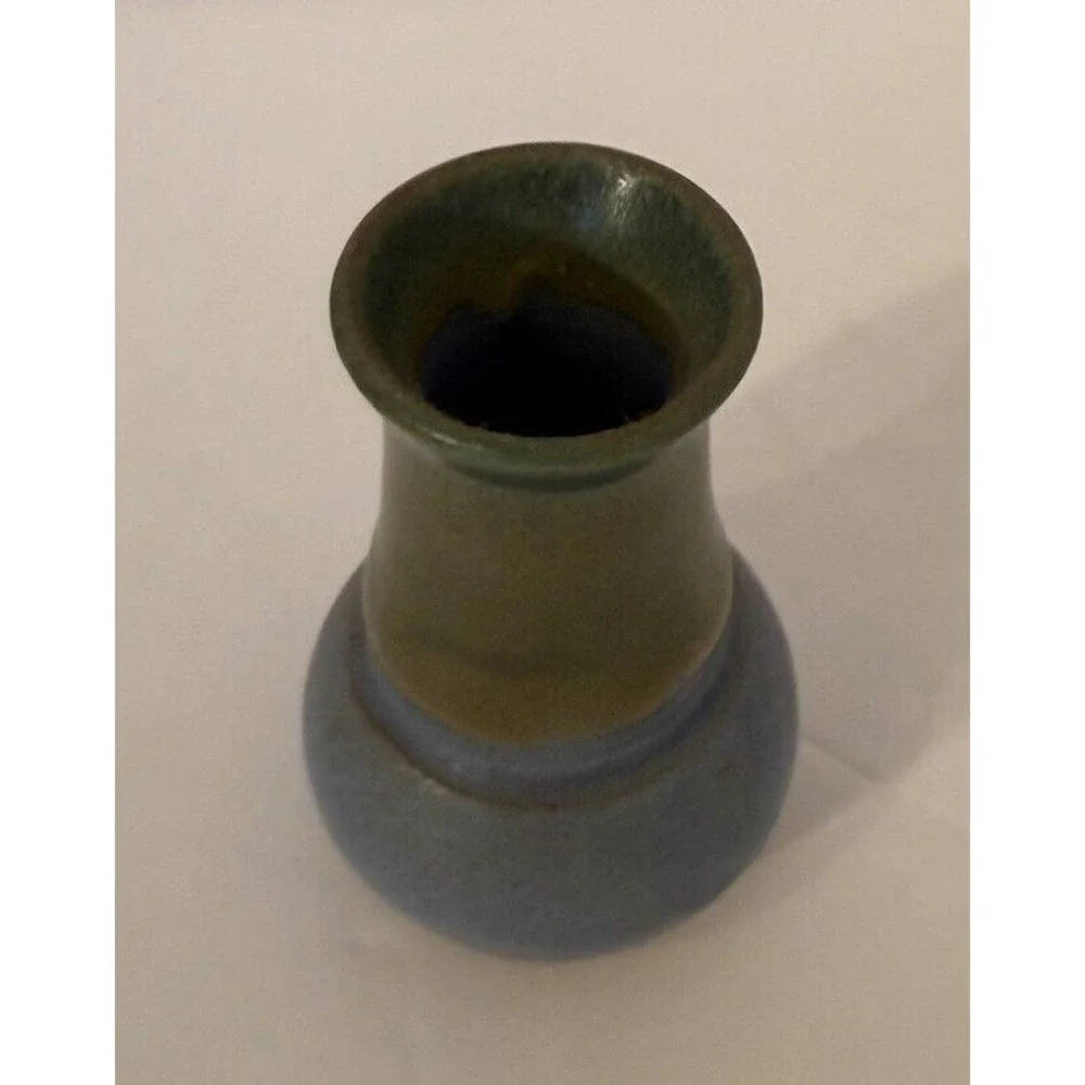 Small Studio Art Pottery Bud Vase Lot of 2 Blue Green & Brown-Signed-Approx.3